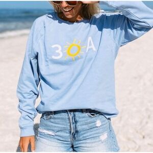 30A Light Blue Recycled Cotton Sun Graphic Raglan Sweatshirt Small Seaside Allys